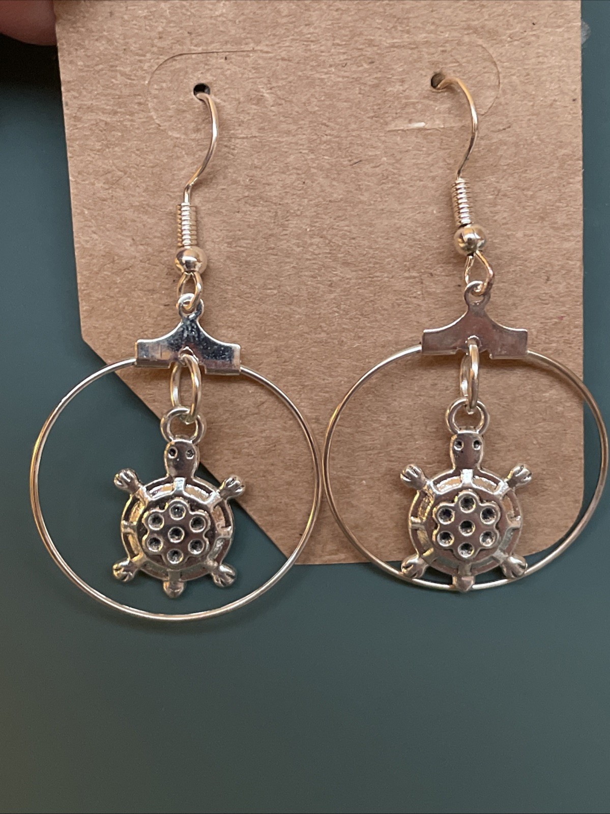 Silver Turtle Earrings Drop/Dangle 1 3/4” Long Travel Beach Animals Nature NEW