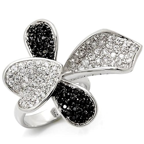 Women’s Butterfly Ring, Jet CZ, Rhodium & Ruthenium Plated, Brass