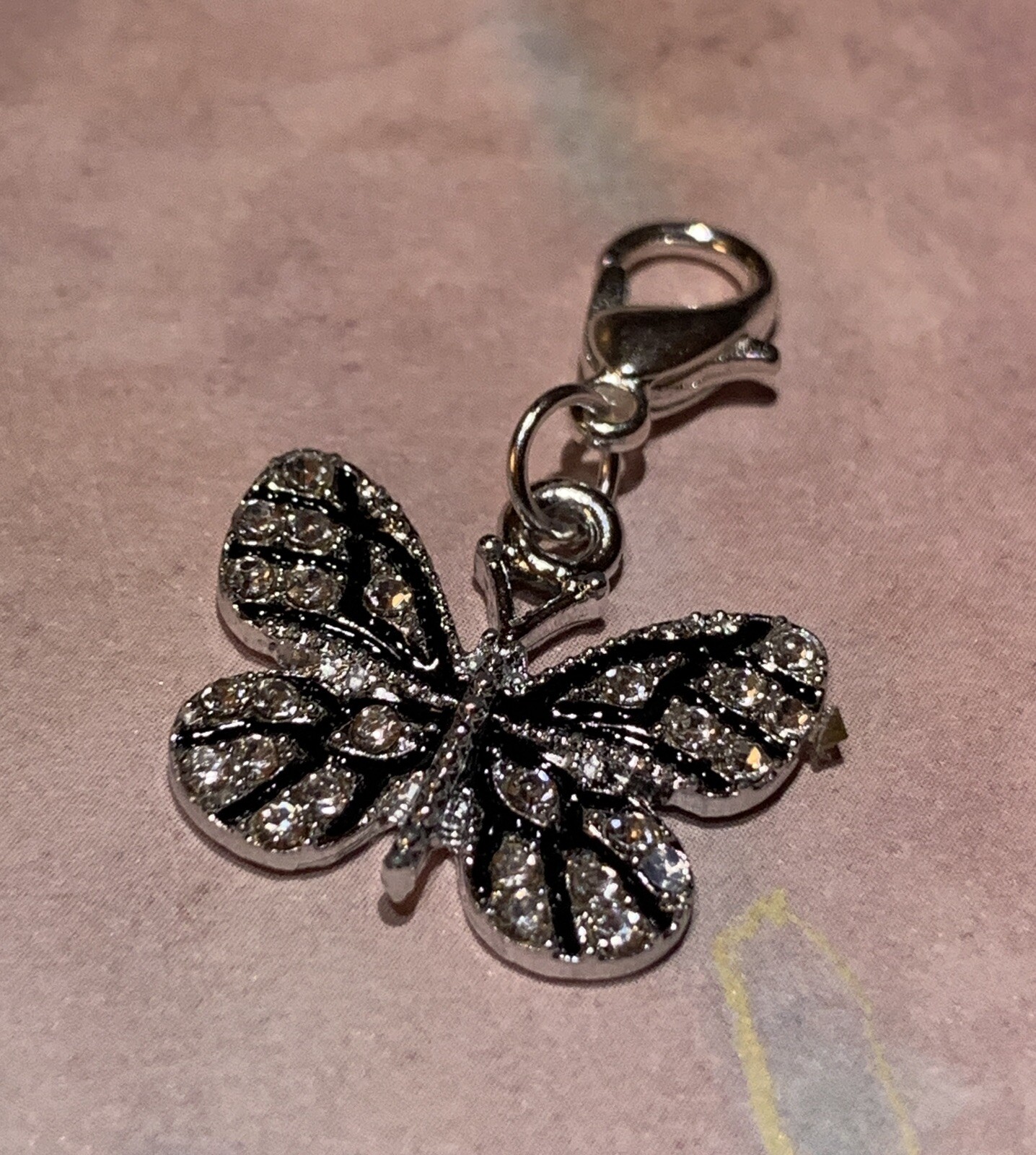 SPARKLING BUTTERFLY Clip On Charm w/ Lobster Clasp Keyring, Purse, Zipper Pull