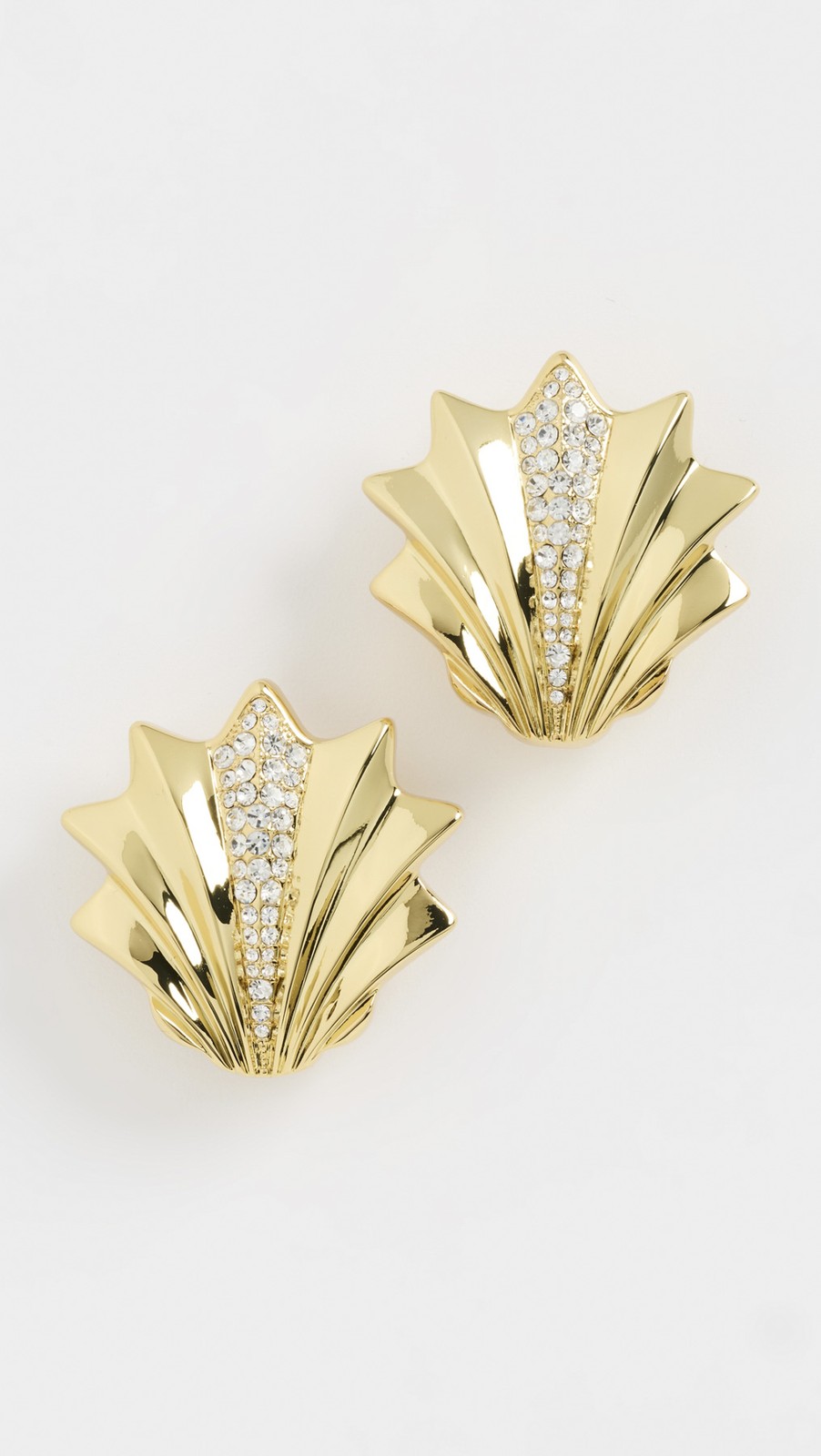 Julietta Gold Metal Shell Crystal Accent Large Clip On Earrings