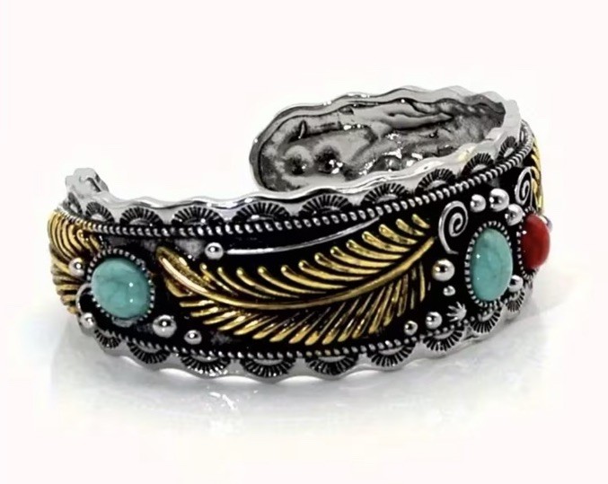 Silvertone Turquoise Tibetan Bracelet Bangle Cuff Jewelry Gift Western Boho
