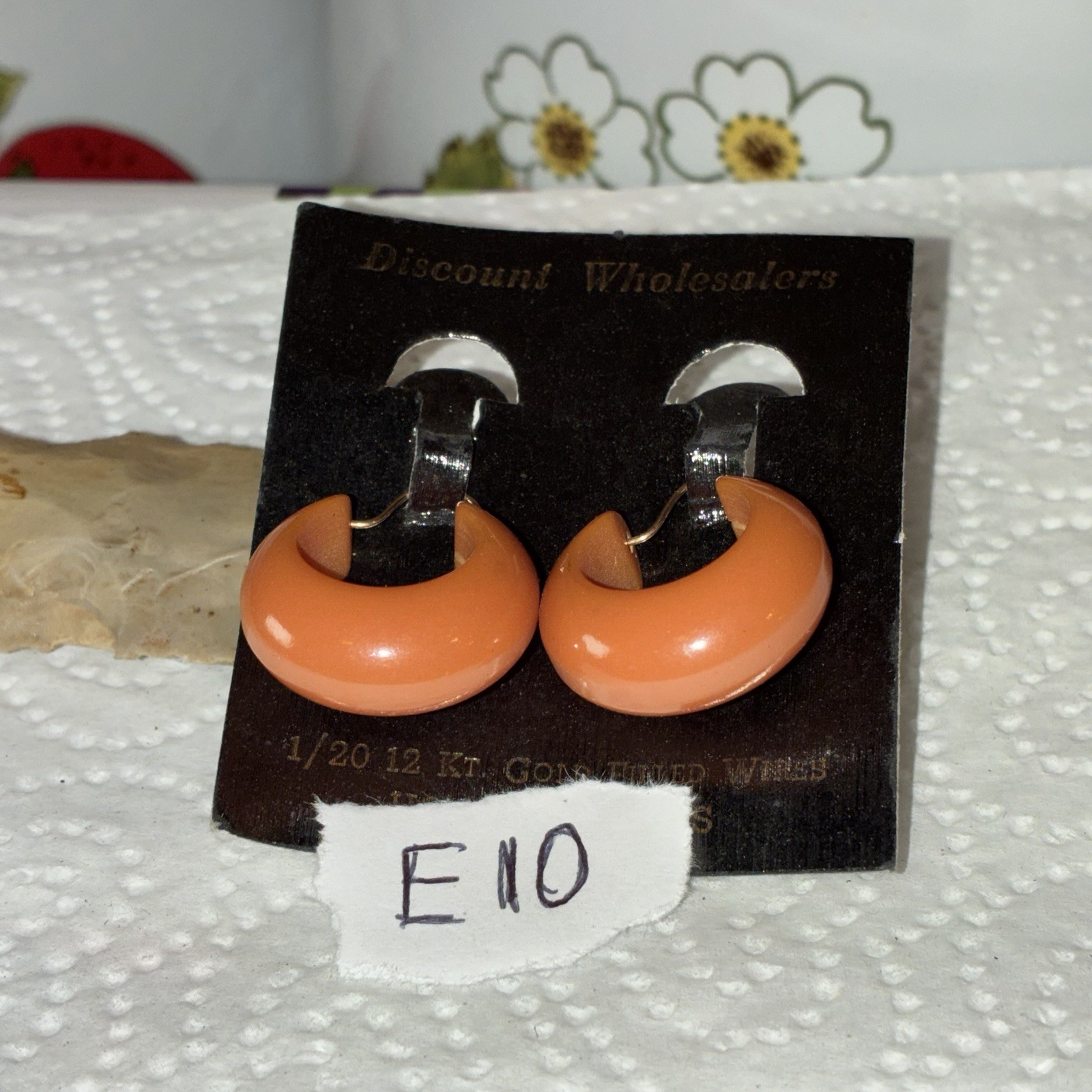 Orange Crescent Hoop Earrings Plastic Hook Closure Lobe 1 in Diameter