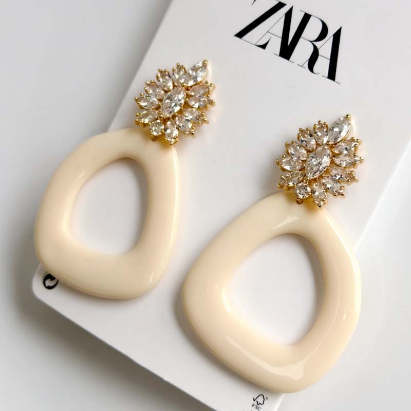 New Zara CZ Resin Loop Drop Statement Earrings Women Party Vacation Jewelry Gift