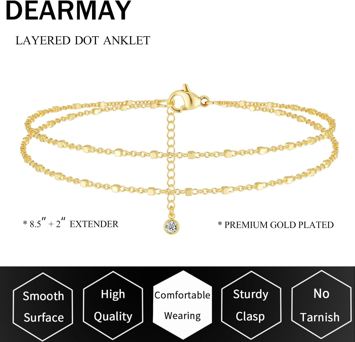 DEARMAY Dainty 14K Gold Plated Ankle Bracelets for Women, Waterproof 14K Gold Pl