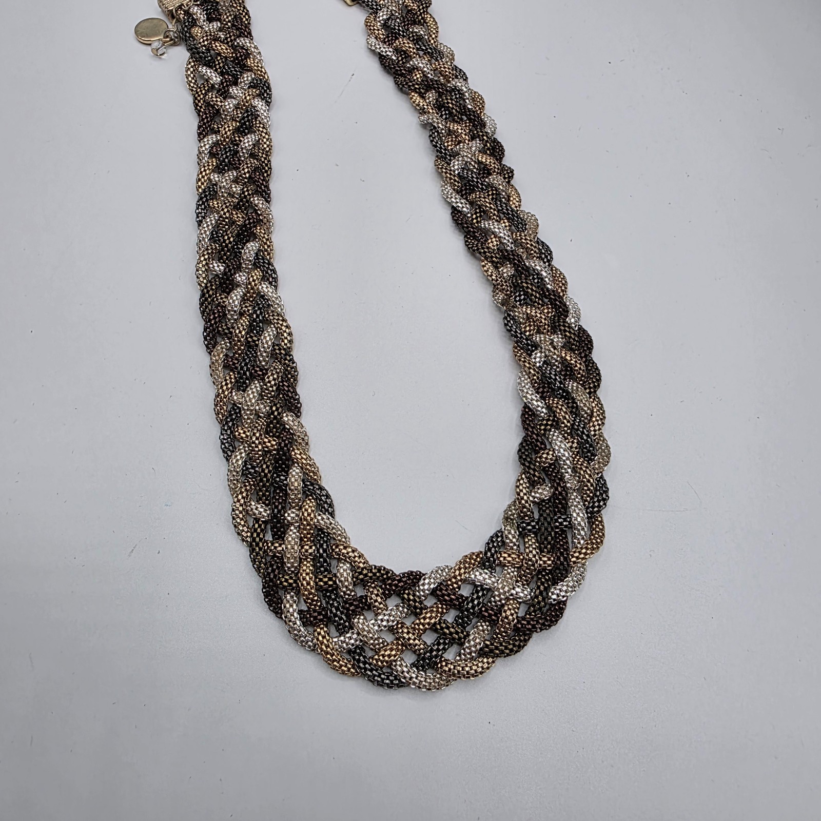 Bill Blass Womens Gold Tone Tri Color Braided Necklace Expandable Clasp 22″