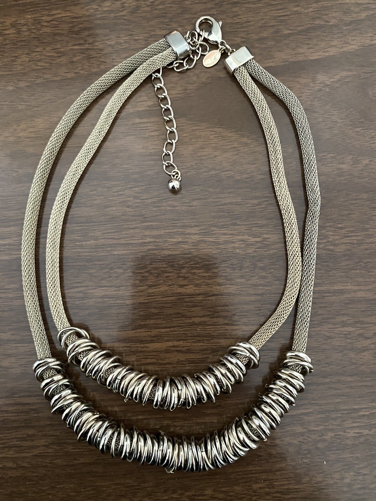 Chicos Silver Tone Necklace With Silver Rings (Slight Kink On Side See Picture).
