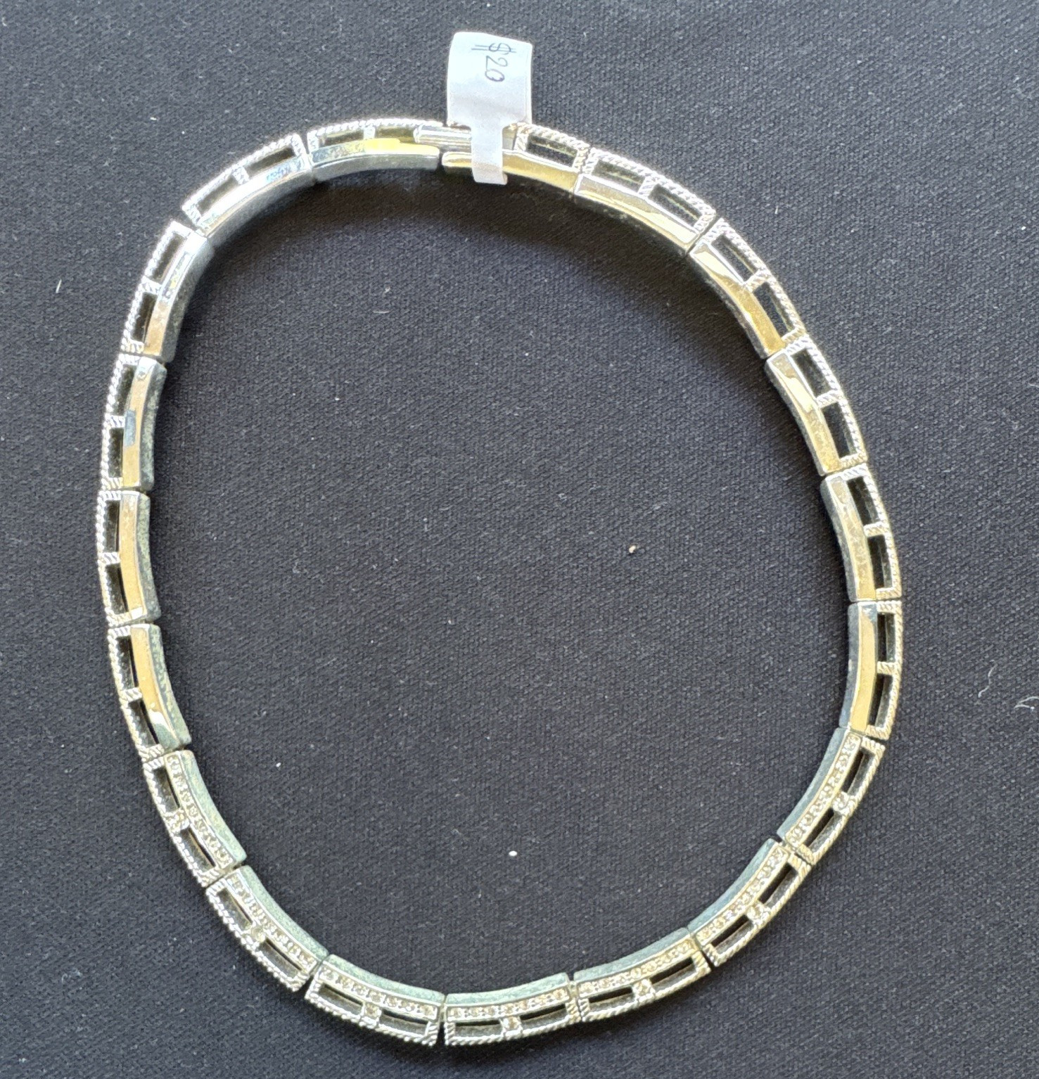 Gold Tone Bar Link Chain Necklace White Crystal Baguette Pavé Setting