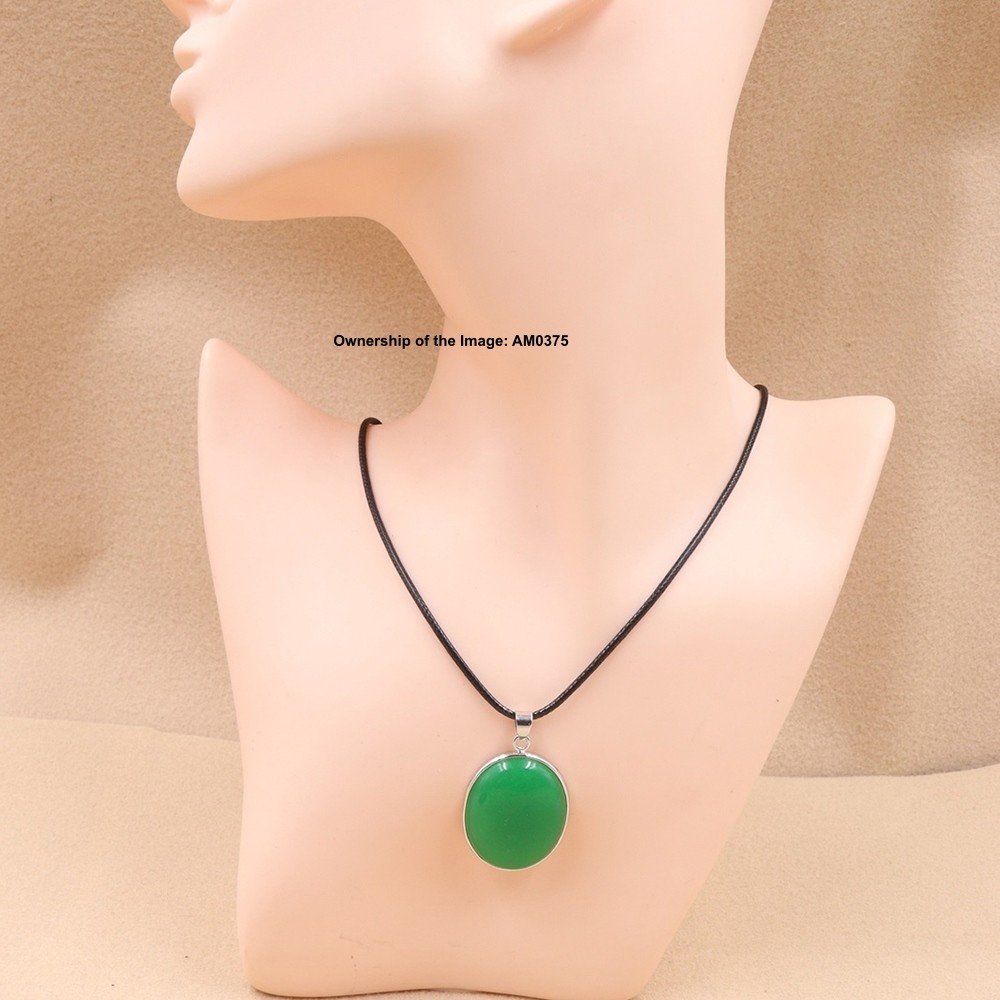 NEW White Alloy Heating Jade Pendant For Women Men Green Jade Oval Pendant