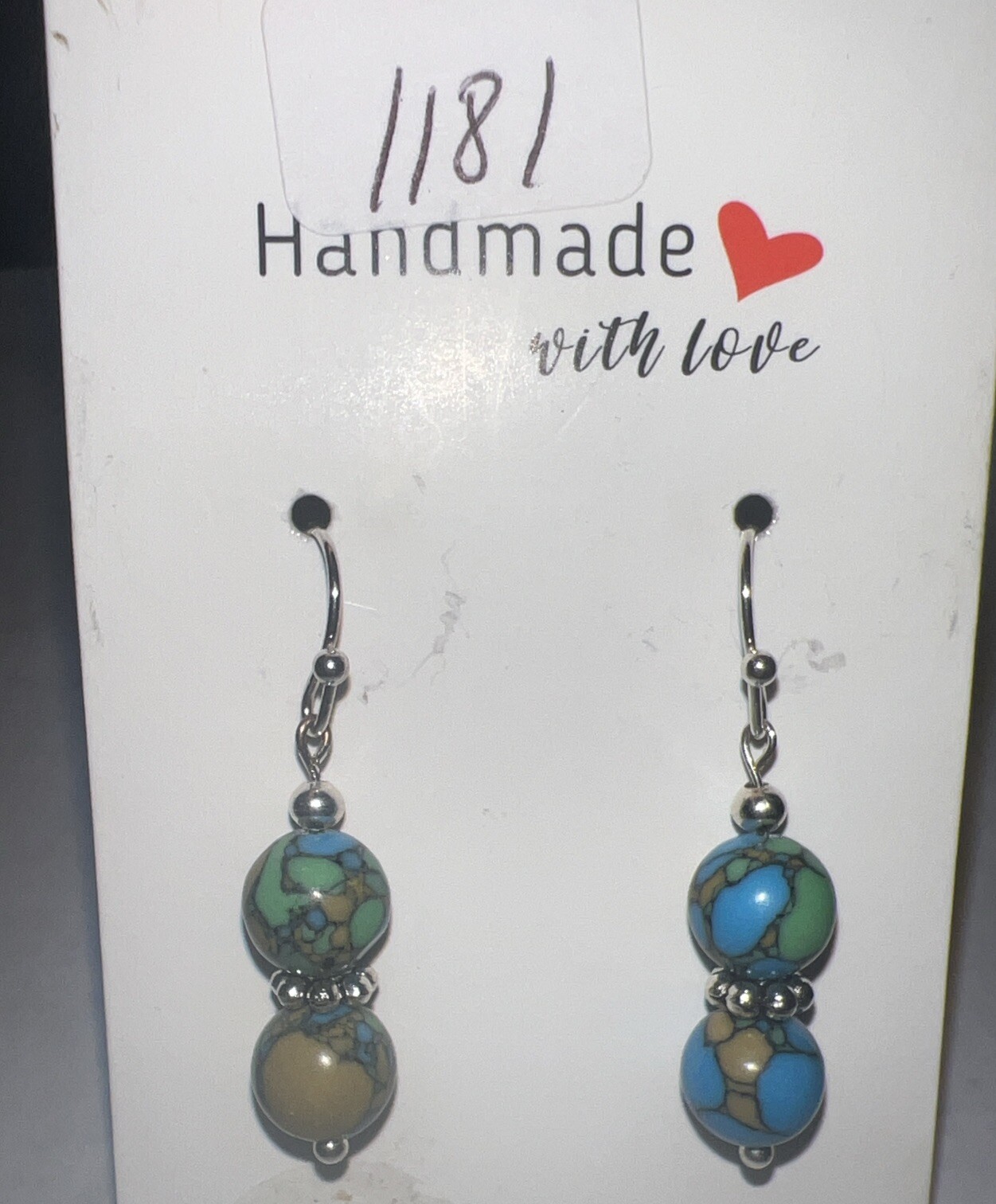 Blue & Green Stone Bead Earrings W/ Silver, Dangle, Fashion, Earth, Jewelry