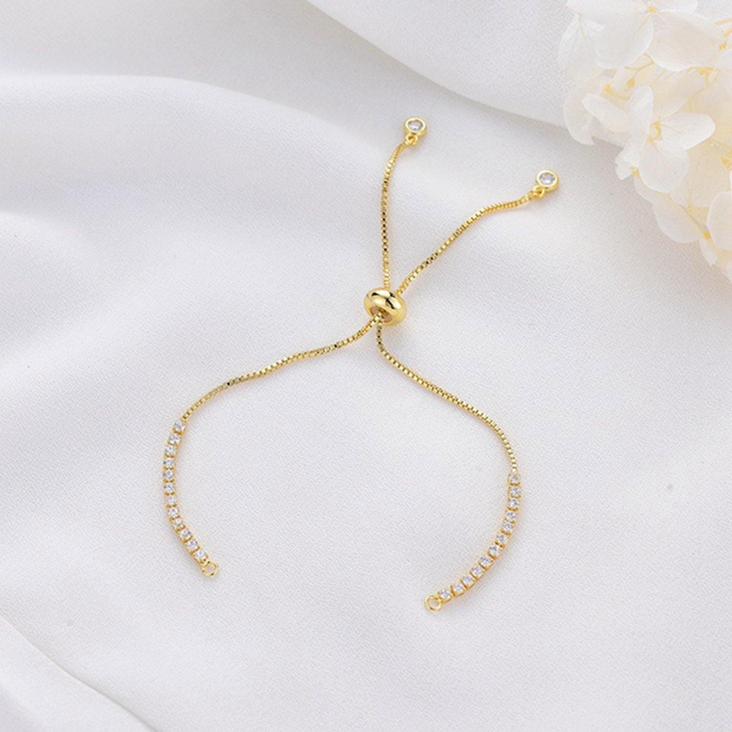 1PC 18K Gold Plated Chain Bracelet, CZ Pave Adjustable Length GZX620-5783