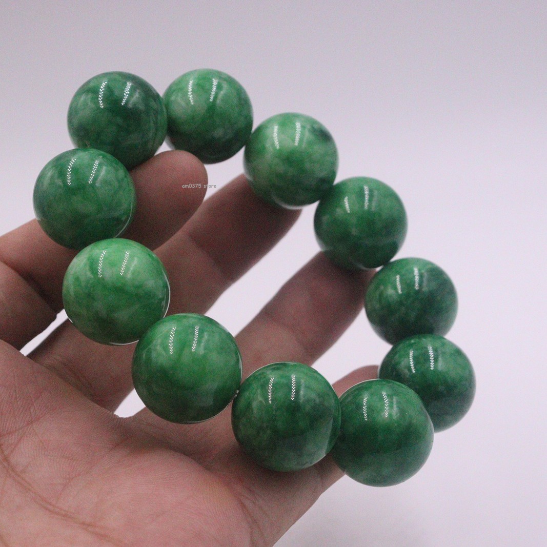 Real Jadeite Jade Bracelet For Women Men 20mm Big Green Beaded Bracelet 7inch