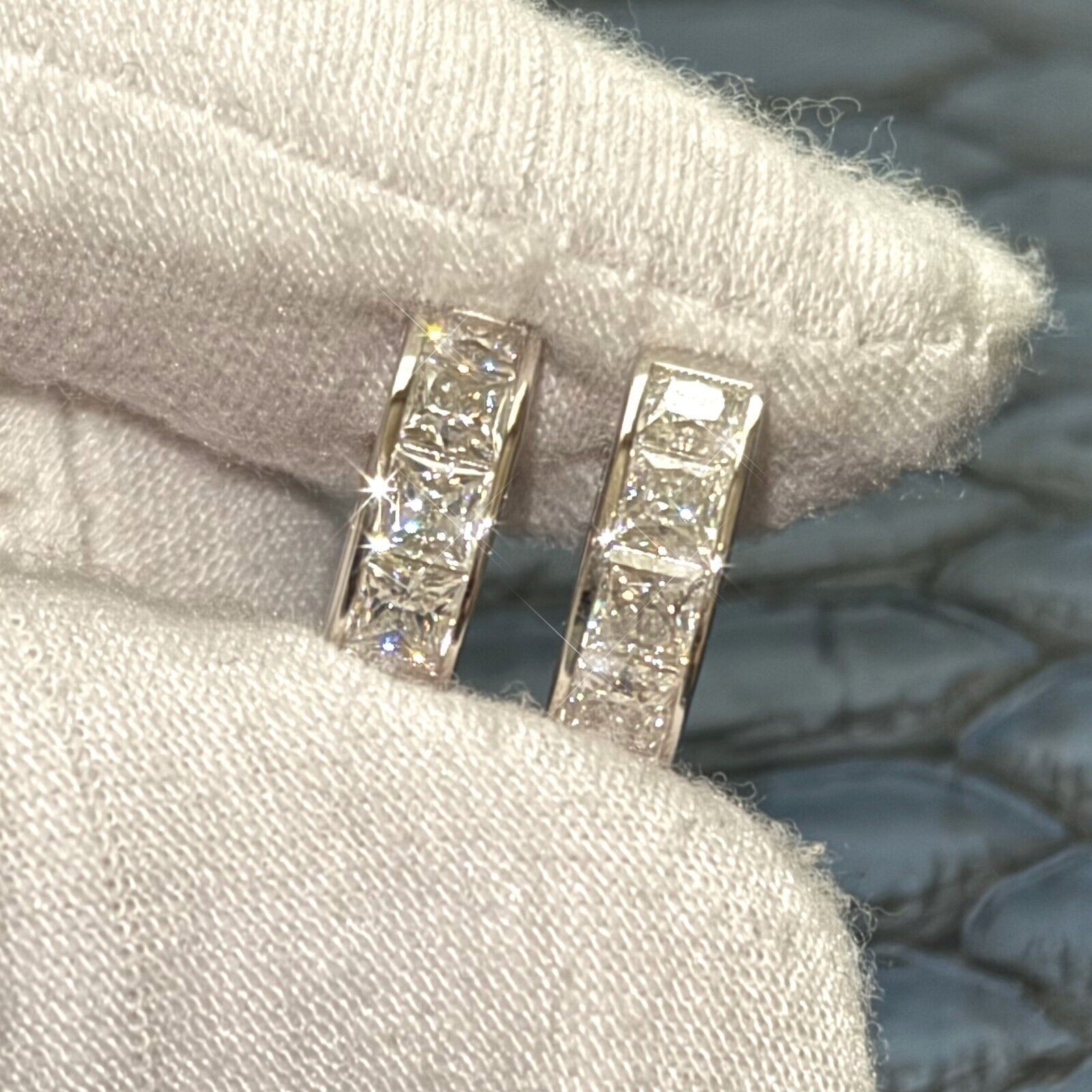 2.80 CTW Princess Cut Moissanite Hoop Earrings Huggies – 925 Silver Gold