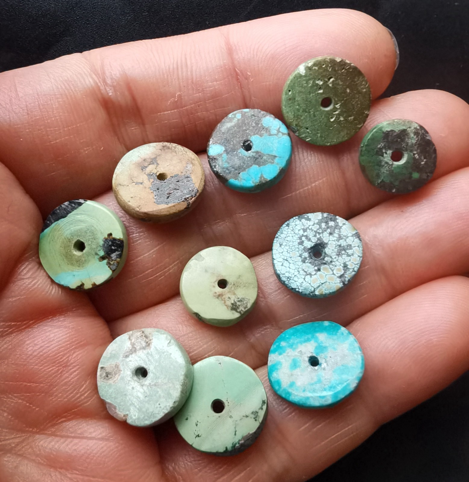 9.1g,10beads,coin Genuine natural brown blue Hubei Turquoise stone pendant loose