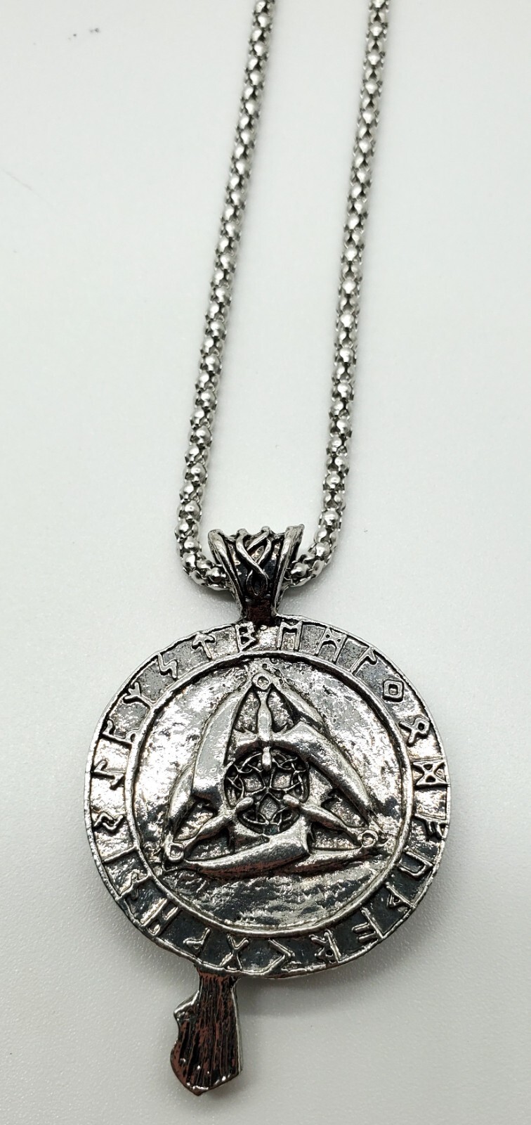 Celtic Raven Crow 2 Sided Charm Pendent Necklace Silver Tone Amulet Nordic New