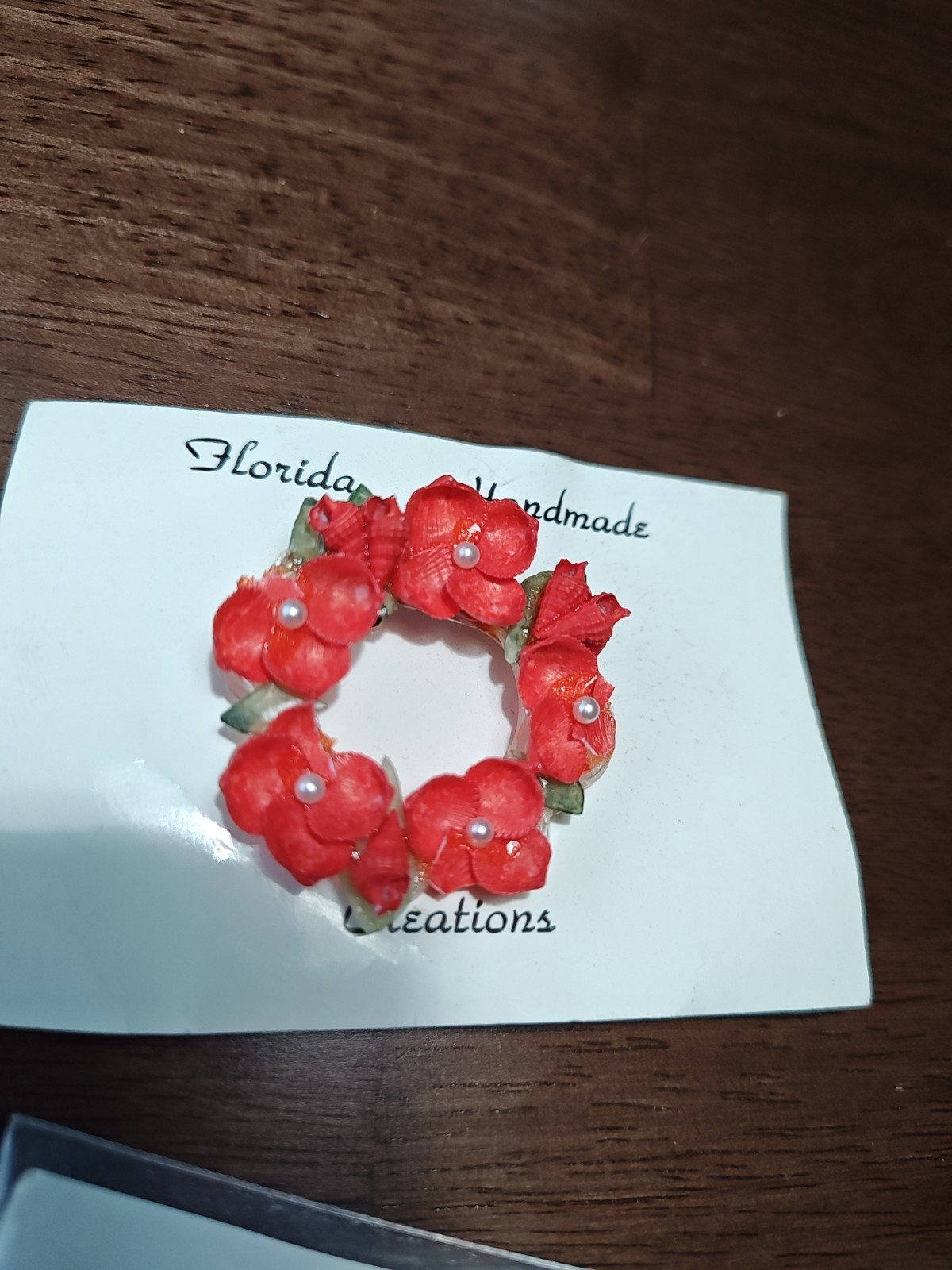 Red Flower, Pearl, Shell Earrings & Brooch, Bridal Party, Beachy Cute!