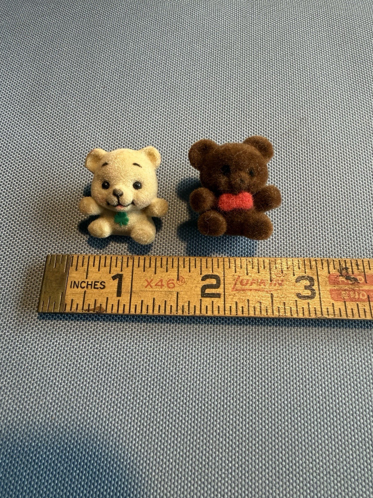 Vintage Russ Flocked Teddy Bear Lapel Pins Hong Kong Lot of 2 Brown & Cream
