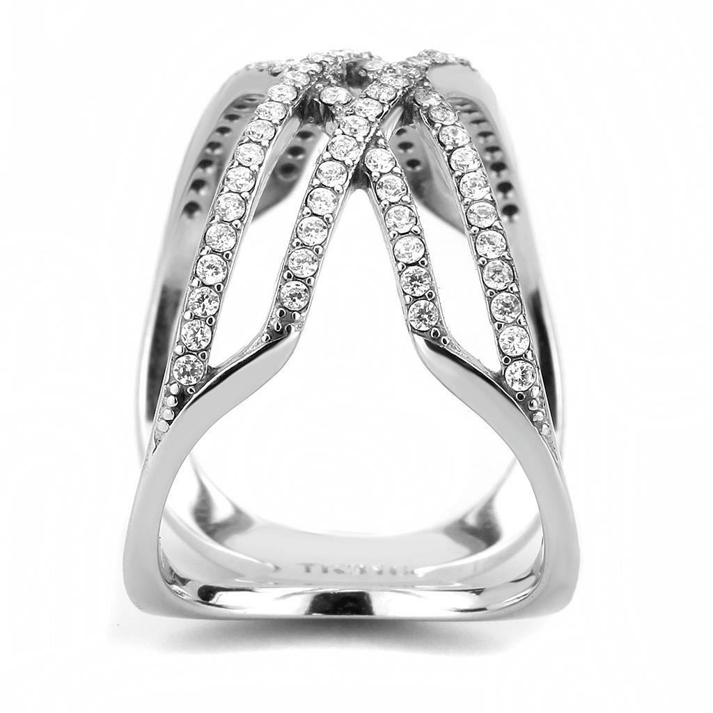 DA255 – High polished (no plating) Stainless Steel Ring with AAA Grade CZ in