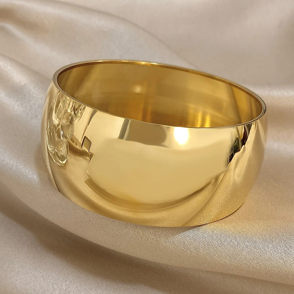 Glossy Gold Plated Stainless Steel Bracelet for Women Men Fashion 10 15 30mm