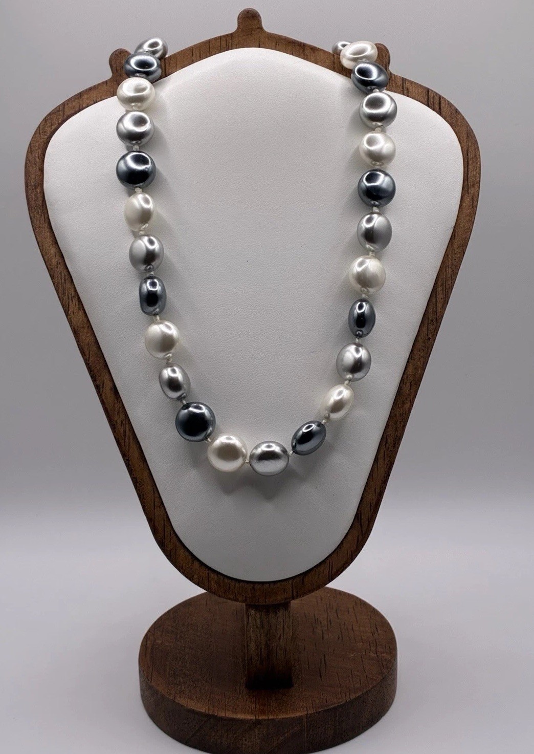 Vintage Multi Tone Necklace Sterling Silver Lobster Claw Coin Shaped Smooth