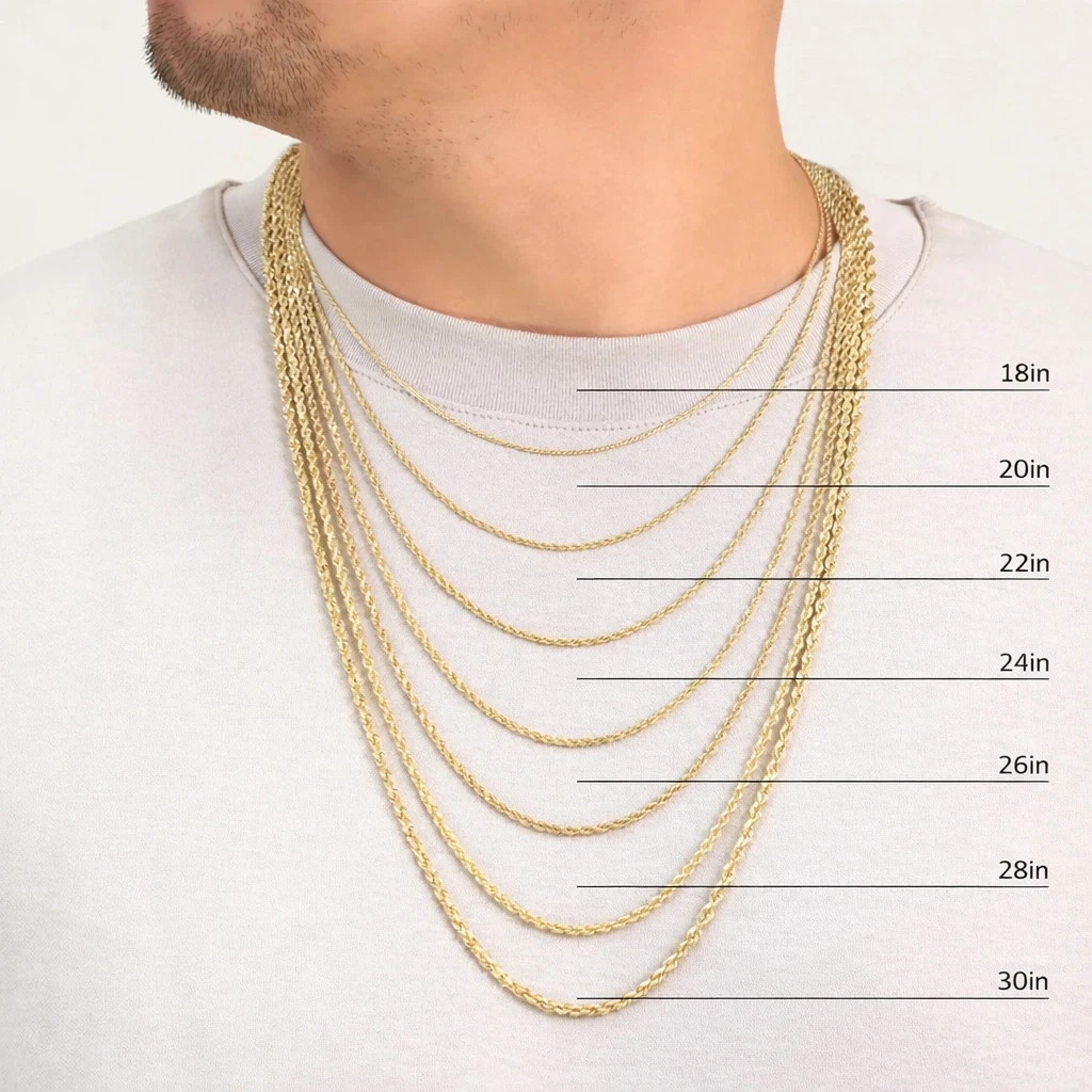 Real 10k Gold Rope Chain 2mm Diamond Cut 16 18” 20 22 24 26 28 Inch Men Women