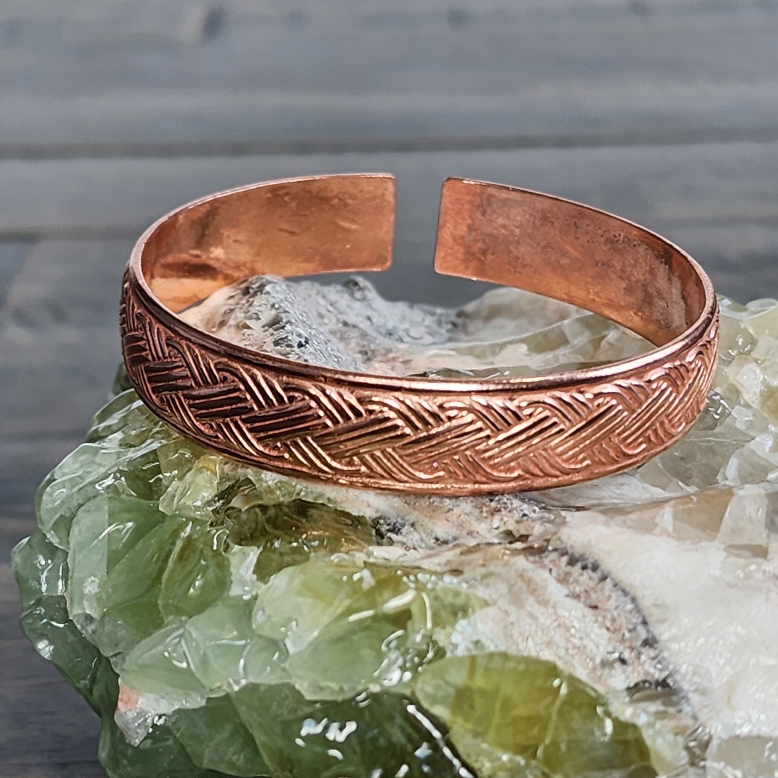 Pure Copper Bracelet Adjustable Woven Cuff 12mm Wide 19.5cm 33g Unisex
