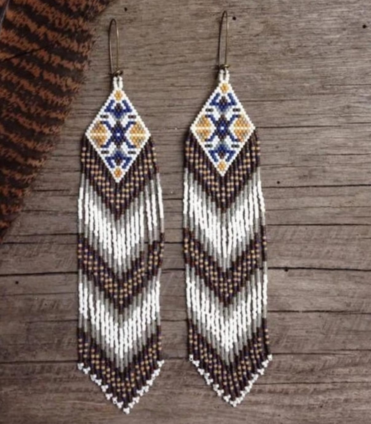 Beautiful Tribal Earrings Native Large Boho American Seed Beads Handmade Earring