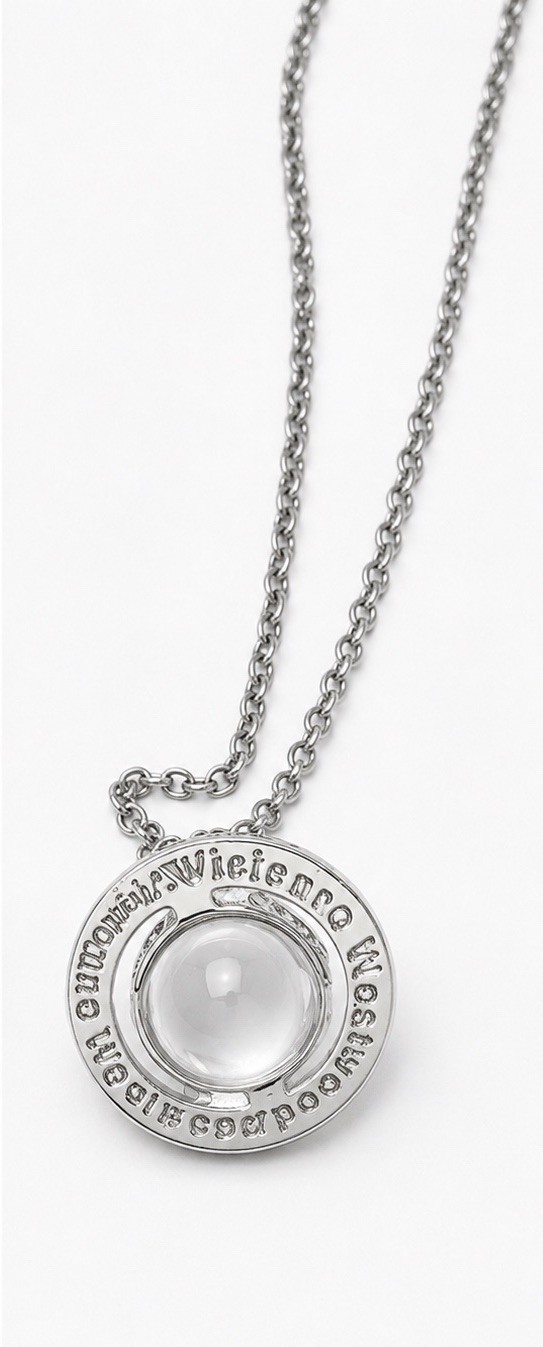 Vivienne Westwood Necklace Small Orb Silver Clear IN BOX Chain 80cm Top 4.5cm