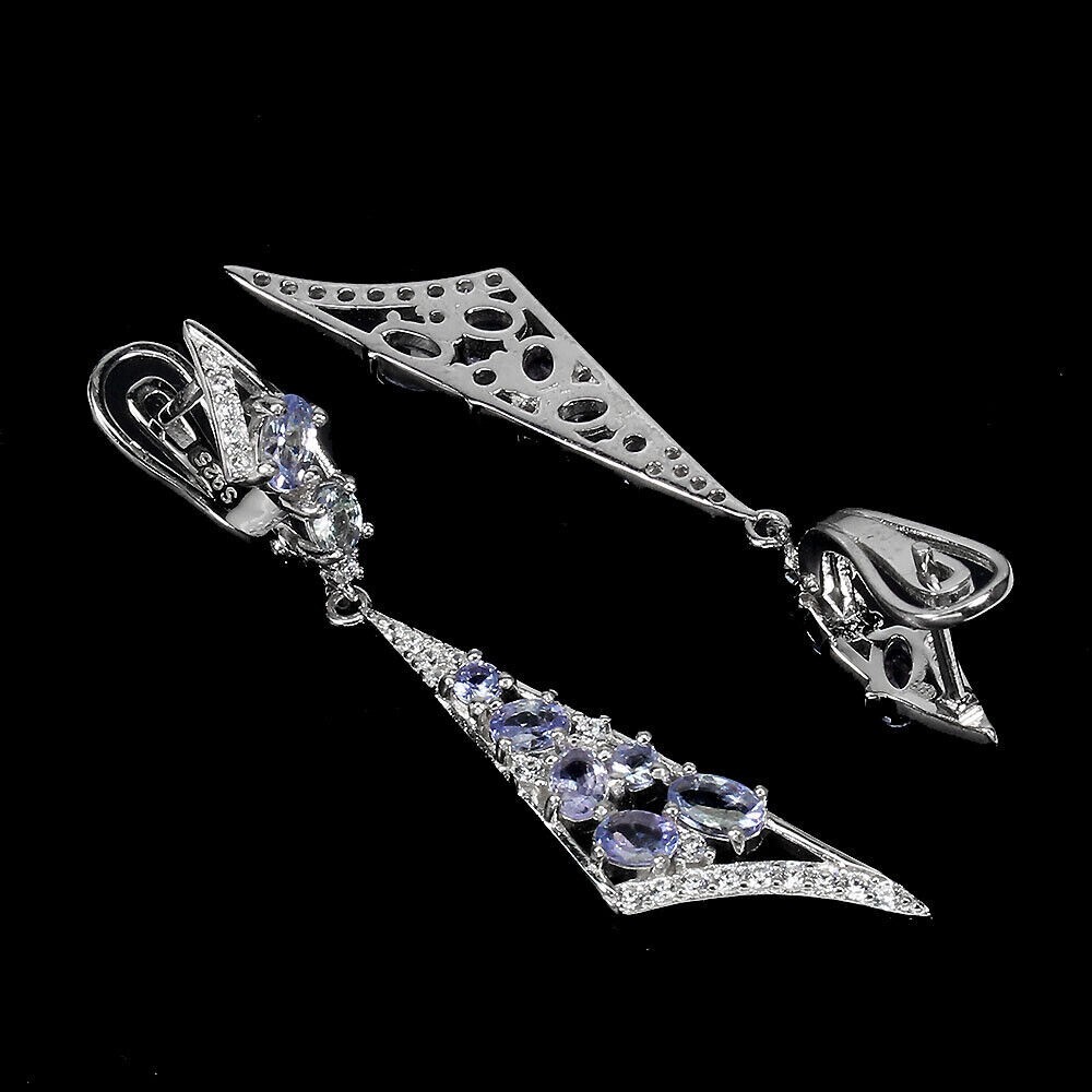 4 Ct Oval Simulated Blue Tanzanite Drop & Dangle Earrings 114K White Gold Plated