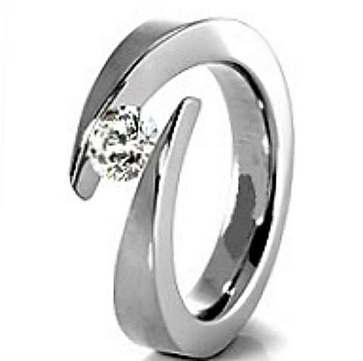 Elegant TITANIUM Bypass Tension RING with 4.5mm Round CZ, size 6 – in Gift Box