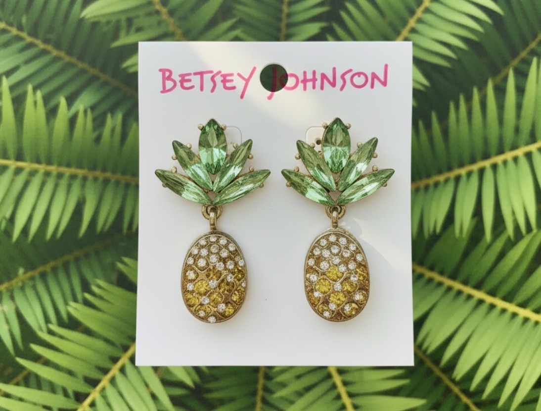 NWT Betsey Johnson Rhinestone Crystal Pineapple Drop Earrings