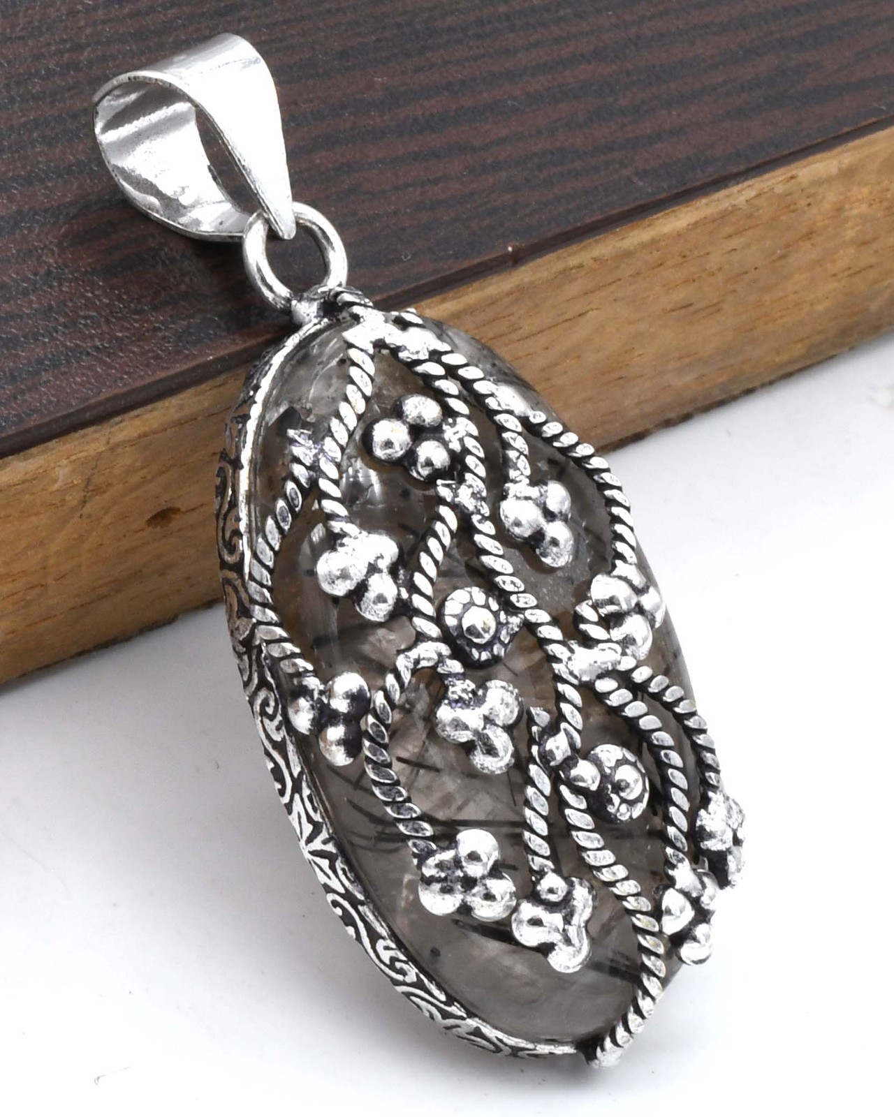 Black Rutile Natural Gemstone Pendant Jewelry 0.9″ P 4302