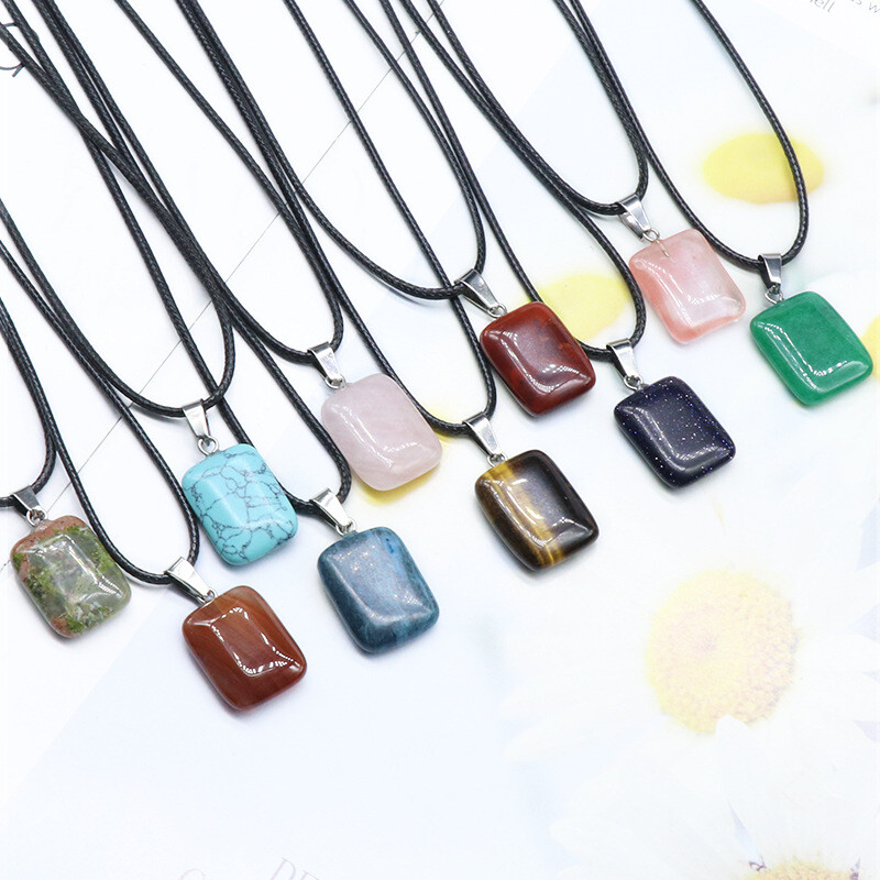 Wholesale 50pcs Natural Mixed Stone Rectangle Pendant Bead Jewelry 15X20mm
