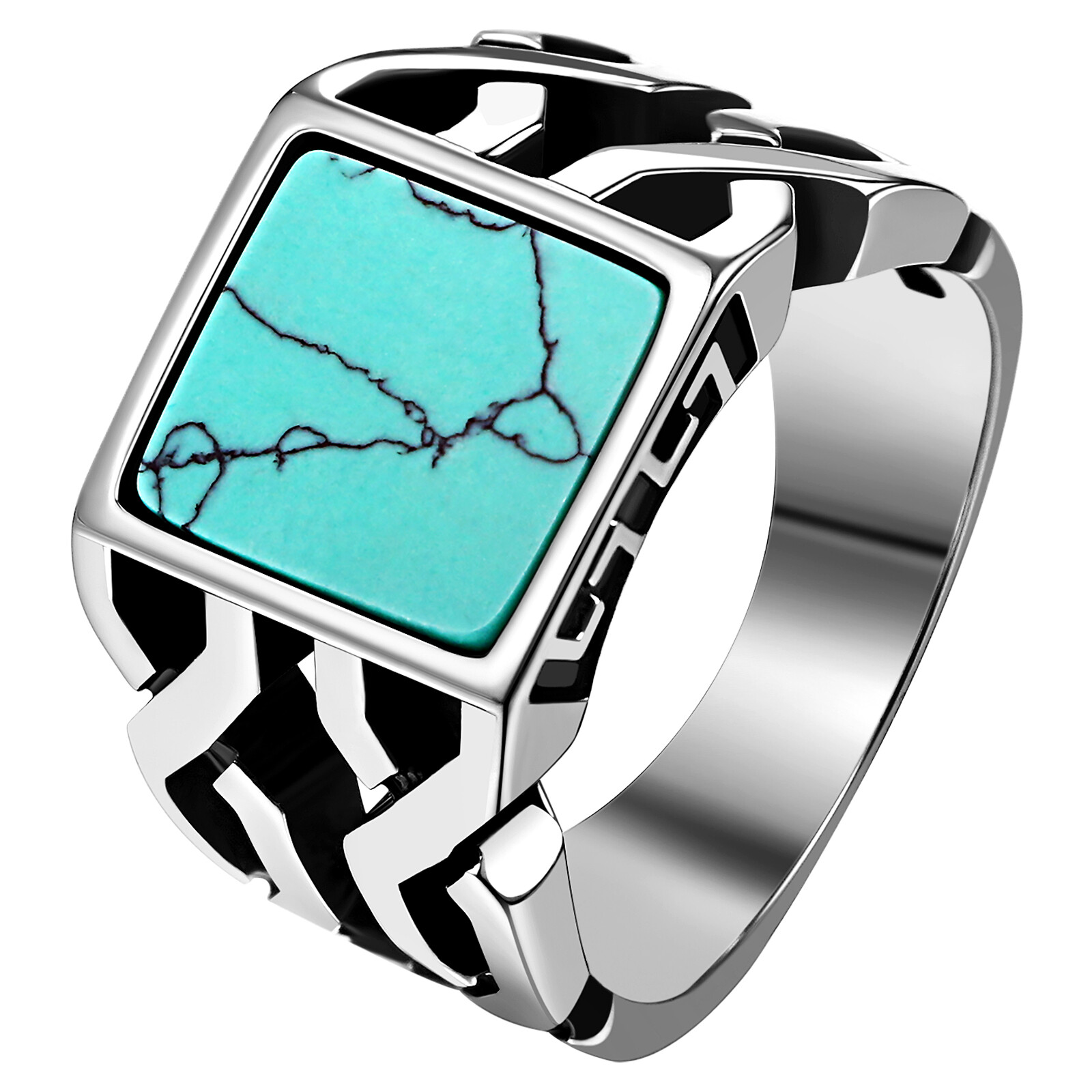 Vintage Biker Mens Turquoise Stone Band Classic Stone Stainless Steel Ring #7-13