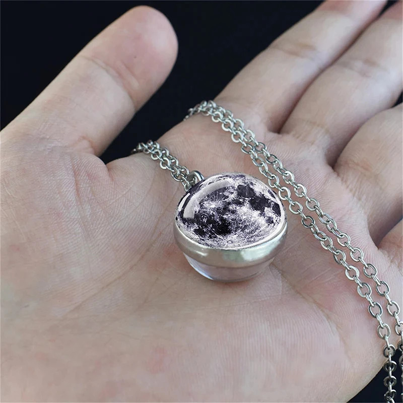 Double Sided Galaxy Planet Glass Ball Pendant Solar System Necklace