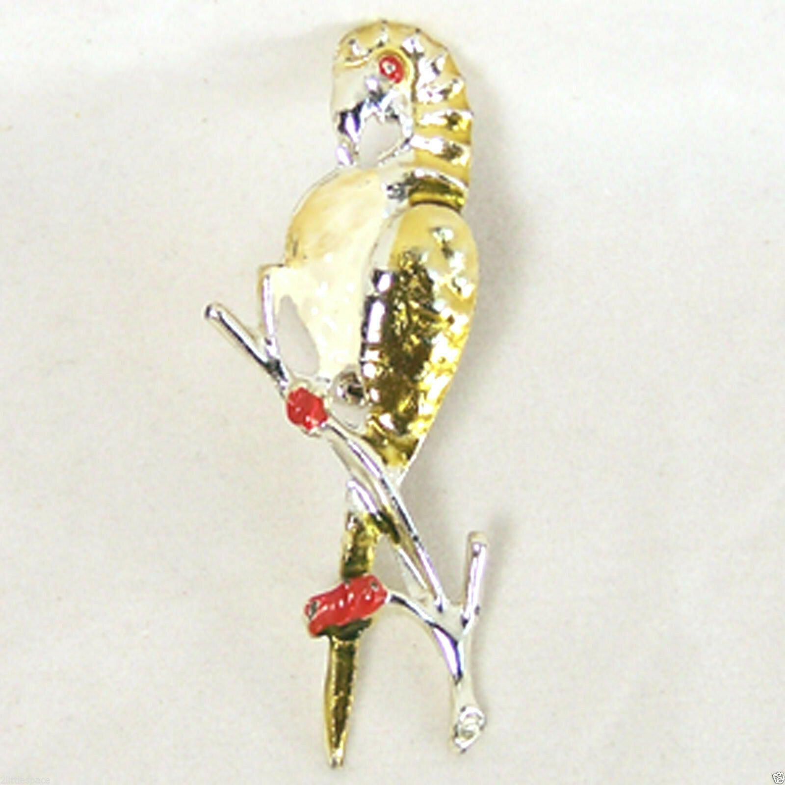 Vintage Pin Exotic Bird Parrot Animal Painted Enamel Silver Tone Metal Brooch 2″