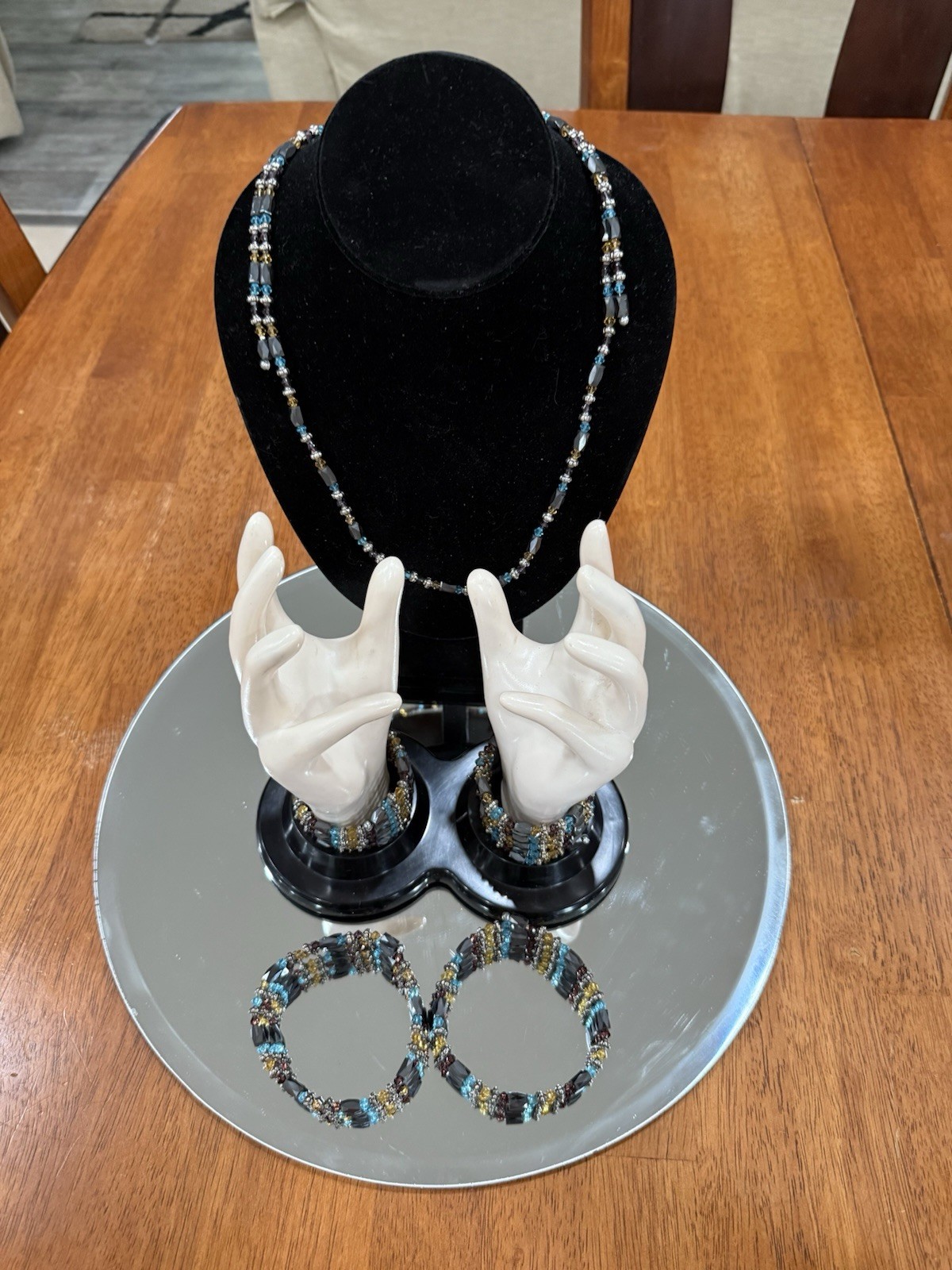 Magnetic Hematite Beaded Open Wrap Healing Necklace Bracelet 36” 5 Pack