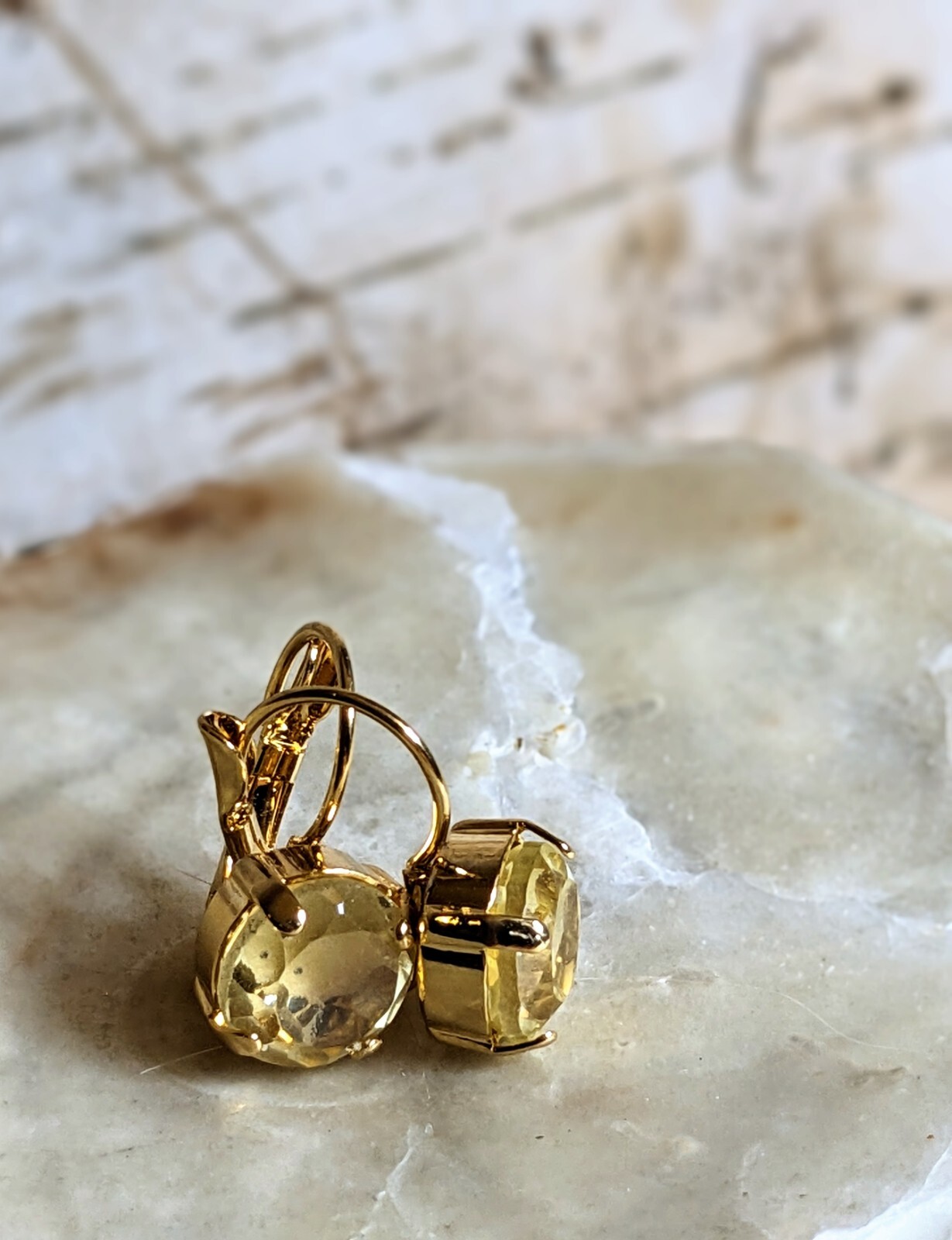 6.4 Carats Natural Brazilian Lemon Quartz In 18K Gold Plated Drop Earrings
