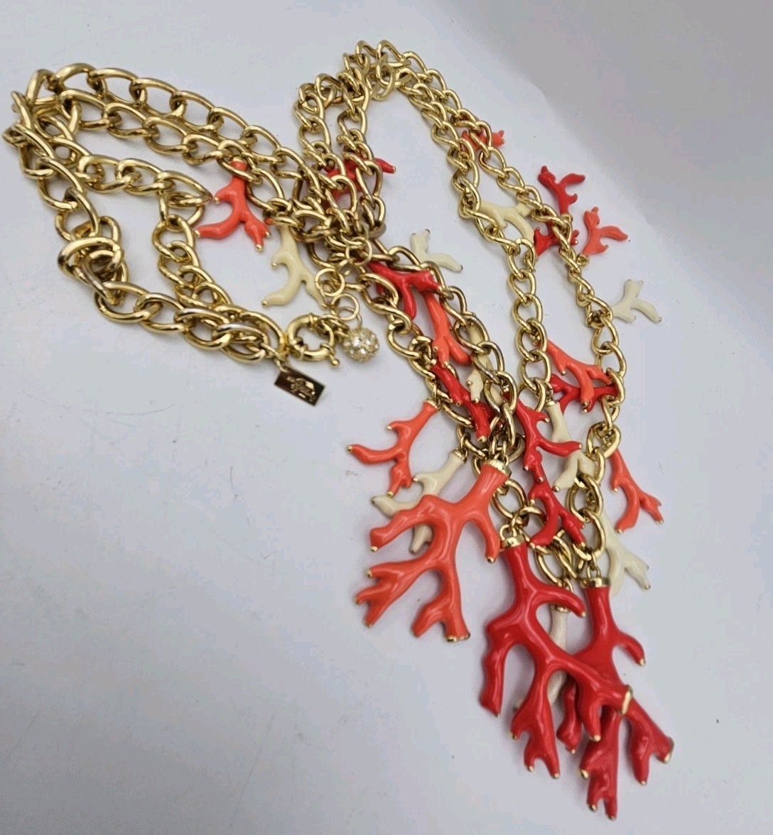 LILLY PULITZER Enamel Coral Necklace Gold Double Strand