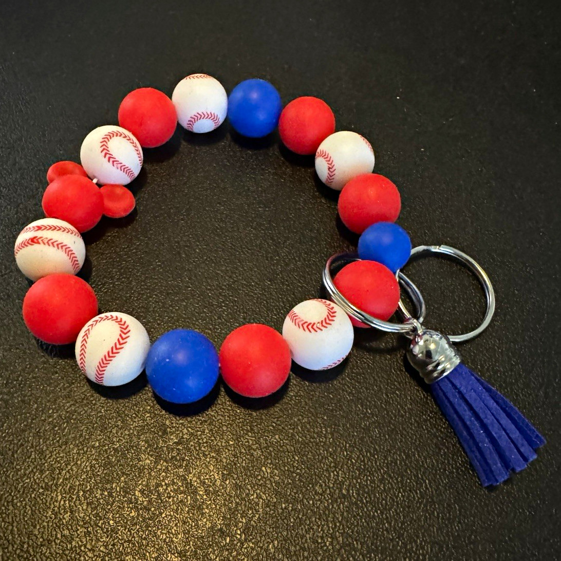 Handmade Keychain Red White Blue Baseball – Red Mouse Head/Ears w/Tassel