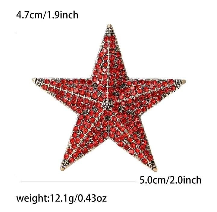3PCS Star Brooch Pin Set Red White Blue Crystal Look Lapel Pin Unisex Clothing