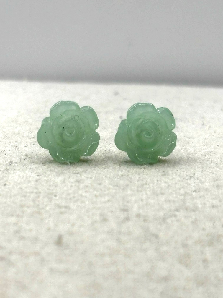 Pink Teal Green Flower Faux Pearl And Crystal Stud Dangle Earring Set of 7 Pairs
