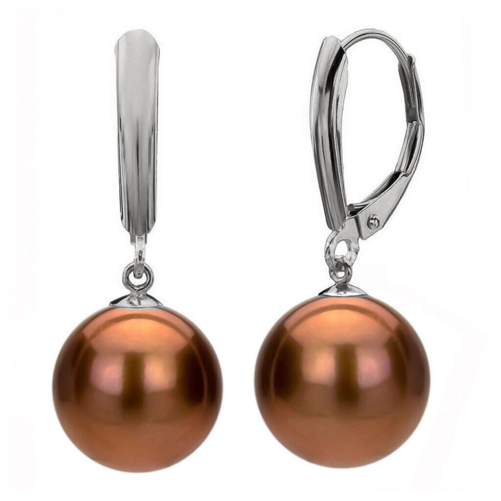 Women’s 8/10/12/14/16mm South Sea Shell Pearl Dangle Leverback Earrings AA