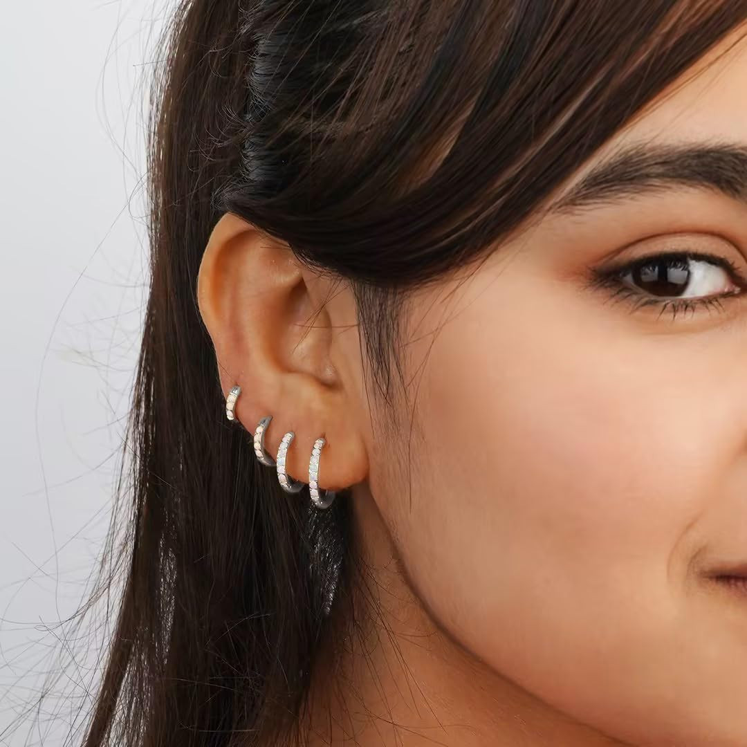 1Pair 316L Surgical Steel Opal Small Hoop Earrings for Women Hypoallergenic Medi