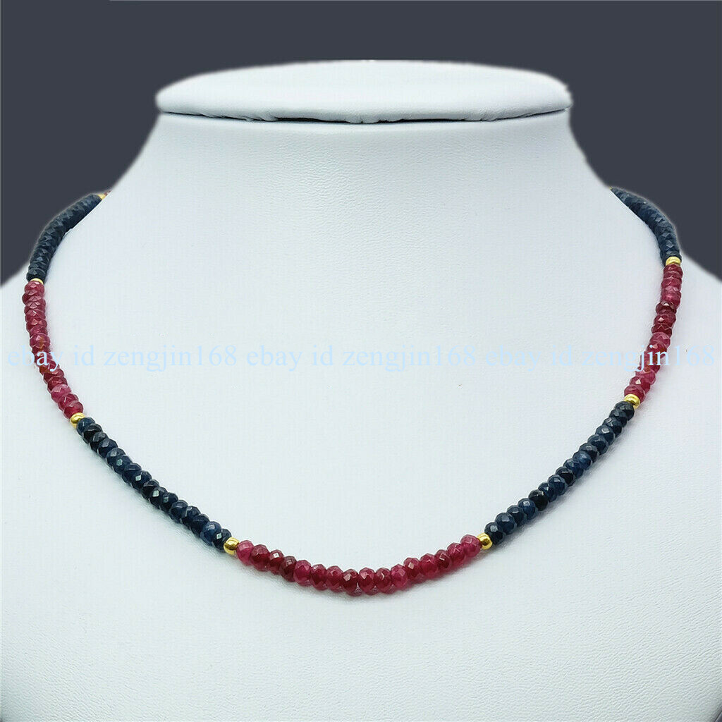 Natural 2x4mm Faceted Red &Blue Jade Rondelle Gems Beads Necklace 16-28″ AA