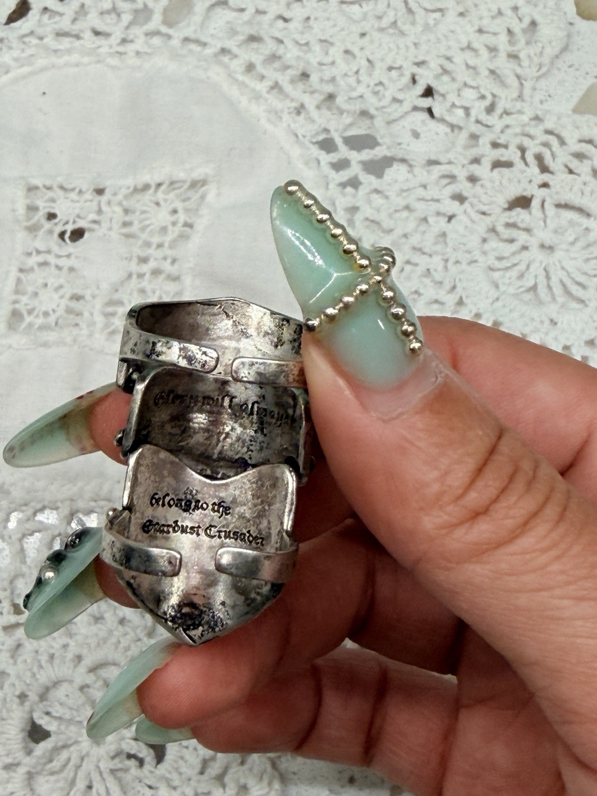 Armor Style Full Finger Adjustable Ring Silver Tone Medieval Theme Costume