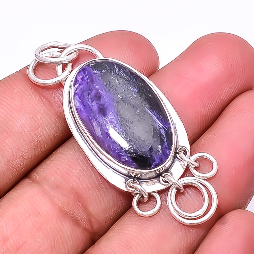 Purple Charoite – Siberia Gemstone 925 Sterling Silver Pendant 1.95″ P17