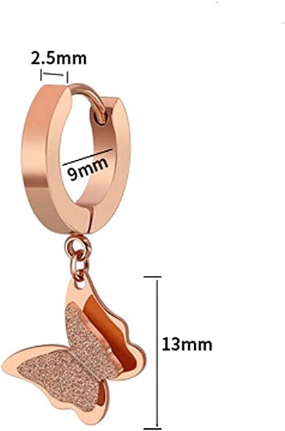 Dangle Hoop Earrings for Women Butterfly Rose Gold Post With Friction Earring 