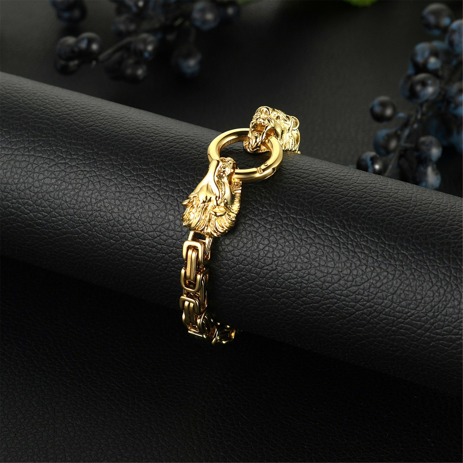 Lion Head Byzantine Box Link Chain Bracelet For Men 316L Stainless Steel Heavy