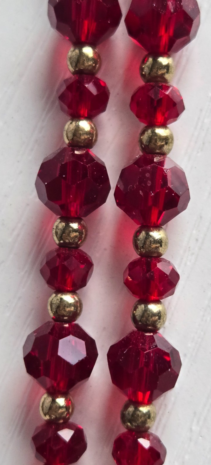 Charming Charlie Long Gold Tone Red Faceted Glass Bead Tassel Necklace 36 in