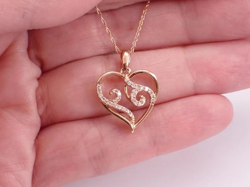 Heart Shape Pretty Pendant 14K Rose Gold Plated 1Ct Round Cut Simulated Diamond
